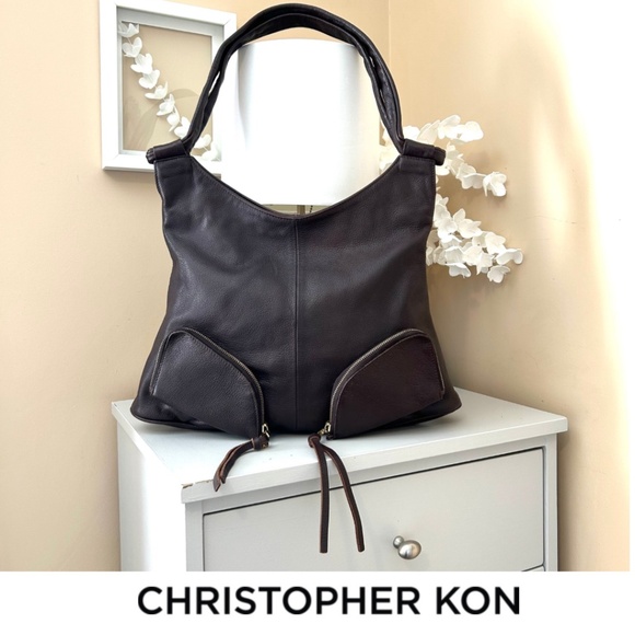 Christopher Kon Vintage Leather Hobo Bag Chocolate Brown Made in Canada - Picture 1 of 17